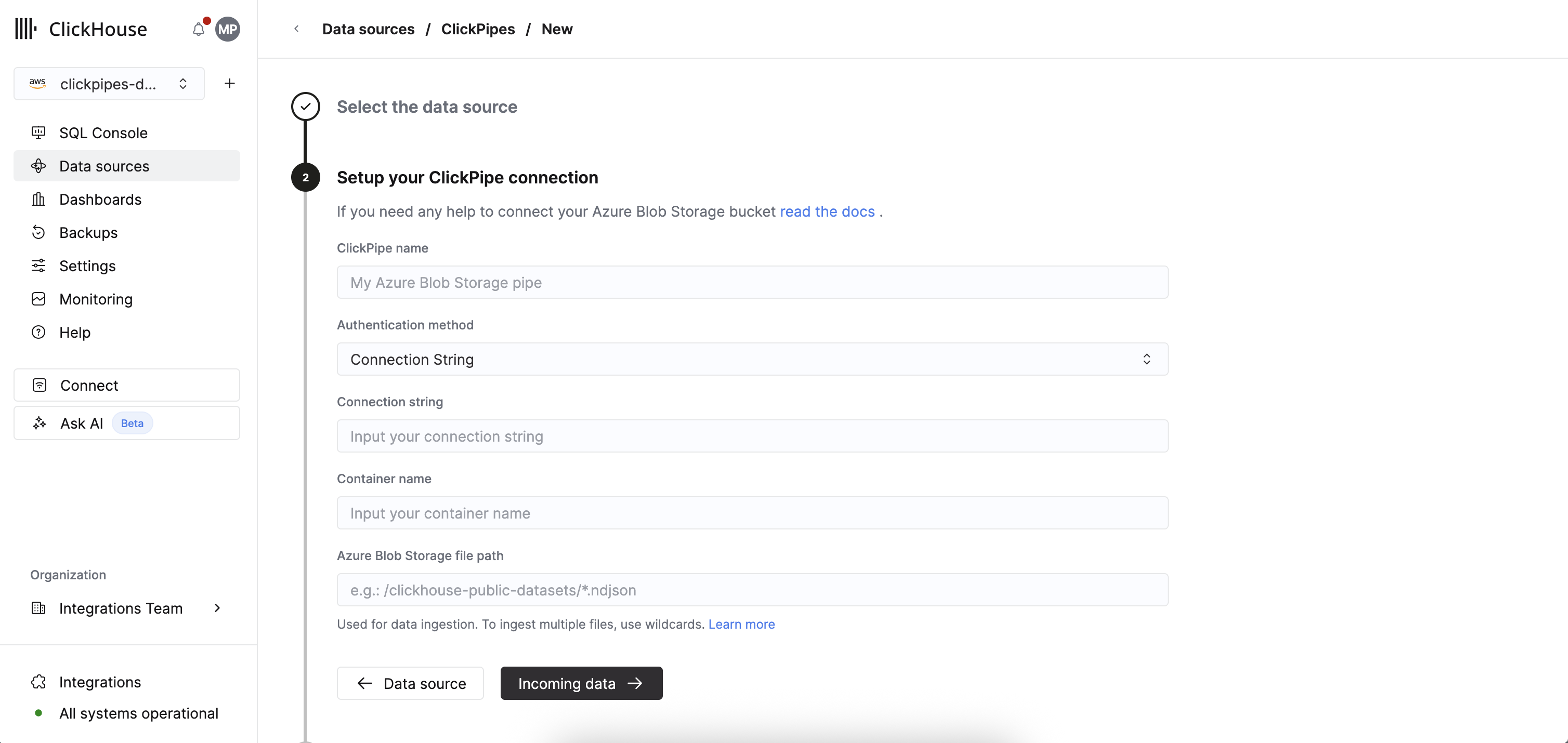연결 세부 정보 입력