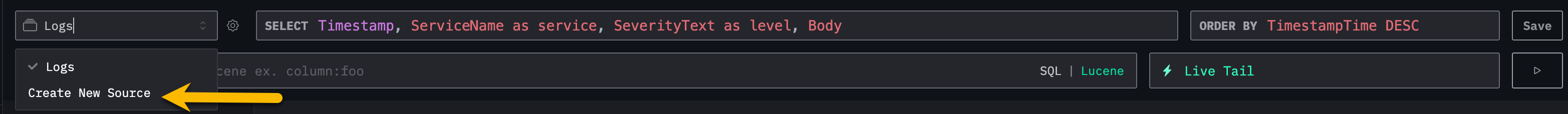 ClickStack 새 소스 생성
