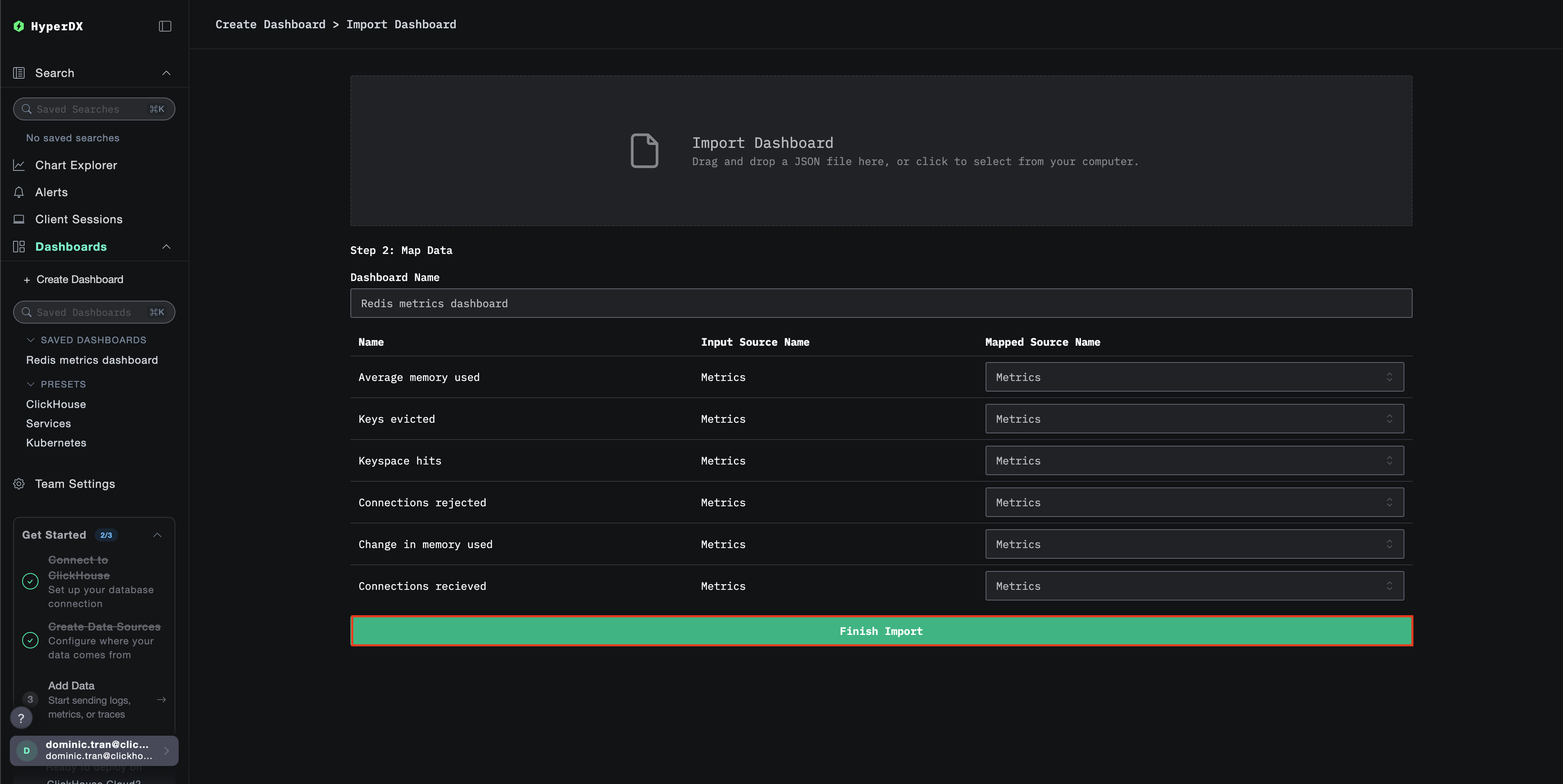 가져오기 완료 대화 상자