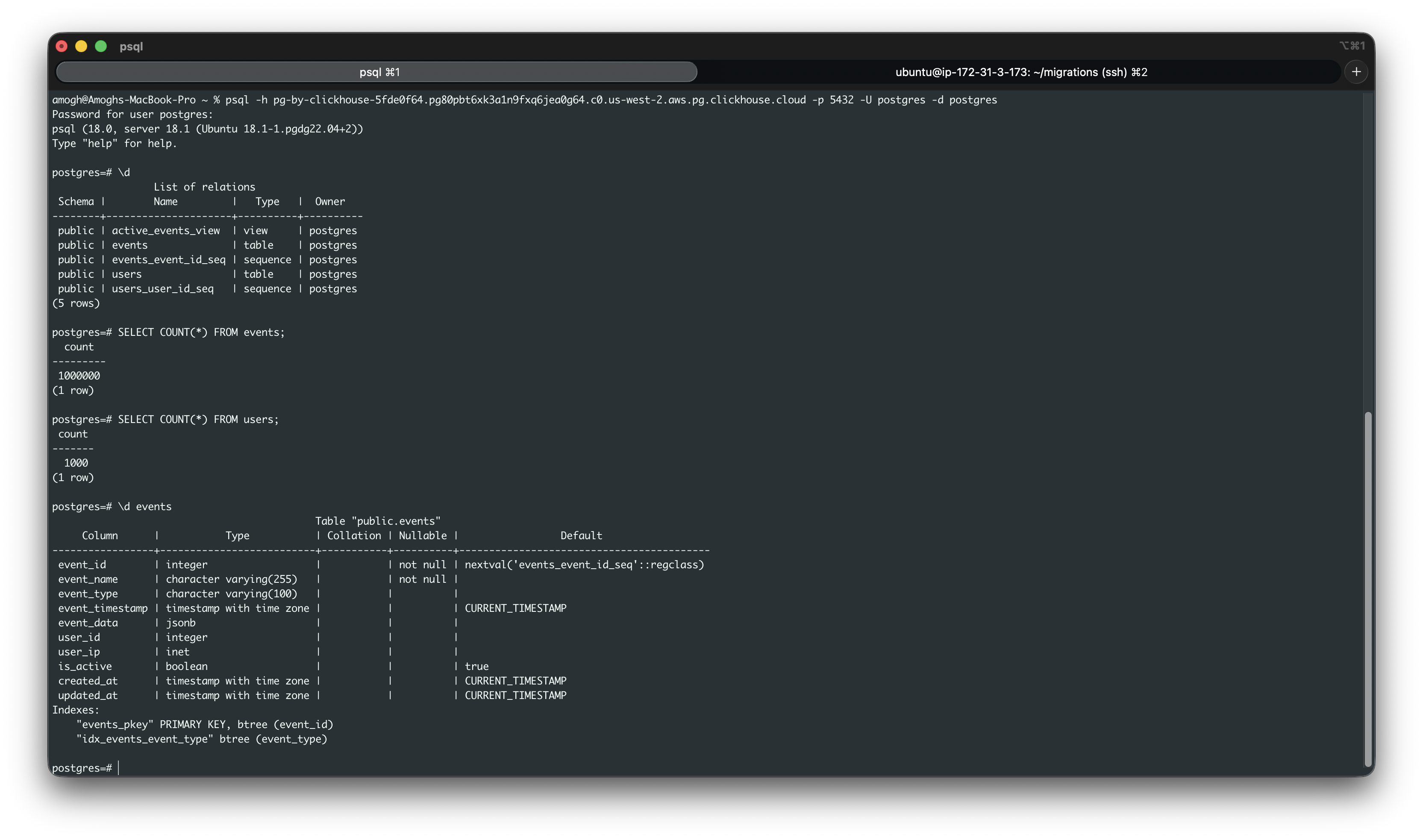 대상 Managed Postgres 데이터베이스 설정